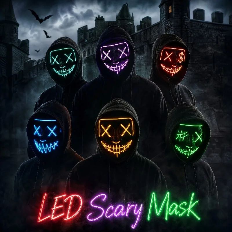 Led Purge Mask Halloween - Akcesoria na imprezę Halloween 2026: świecąca
